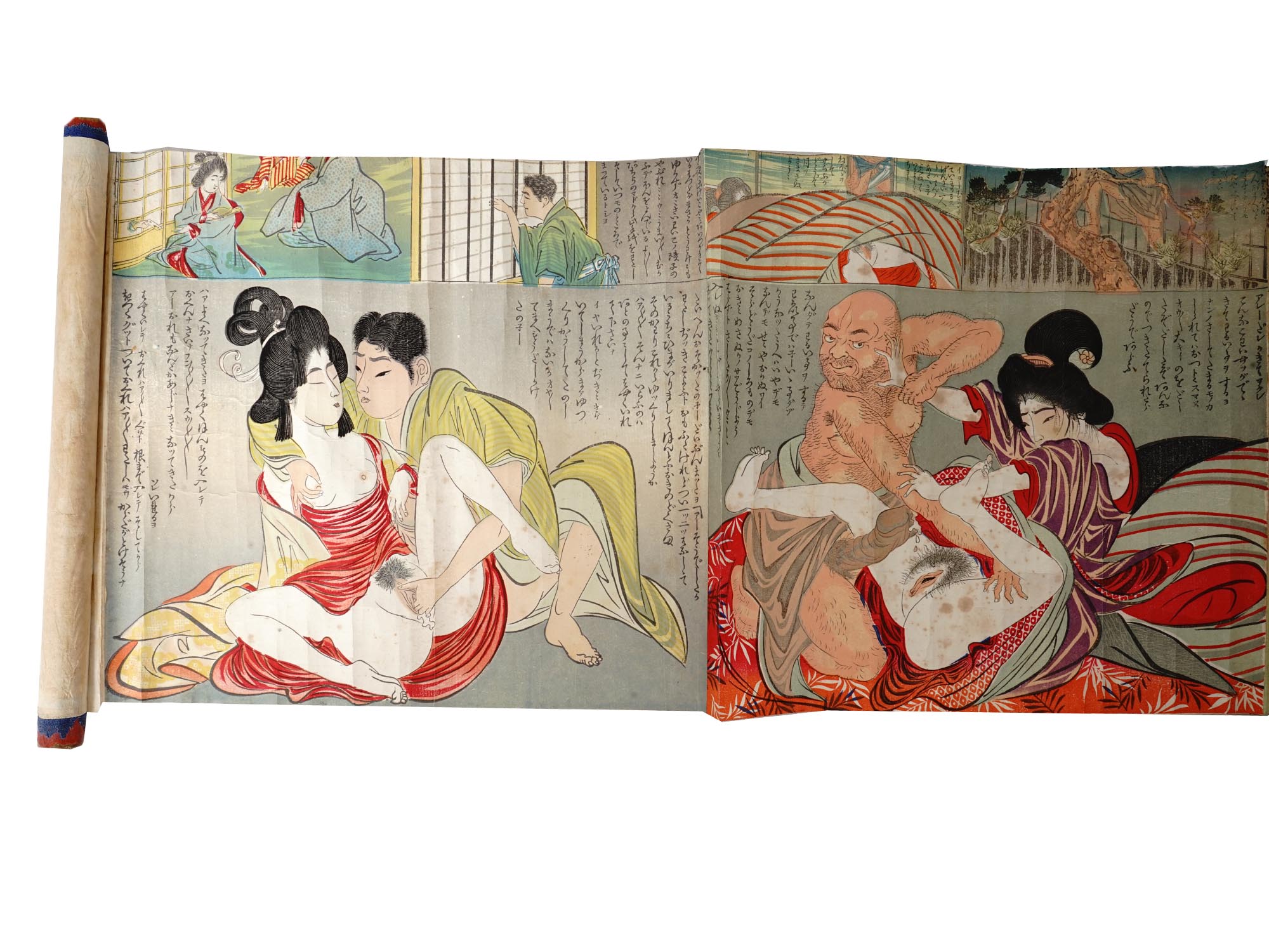 ANTIQUE JAPANESE SHUNGA INK COLOR PAINTING SCROLL PIC-4